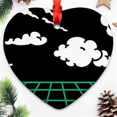 Illustration Cloud Line White Green Black Spot Polka Ornament (heart) by Mariart