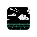 Illustration Cloud Line White Green Black Spot Polka Rubber Square Coaster (4 pack)  Front