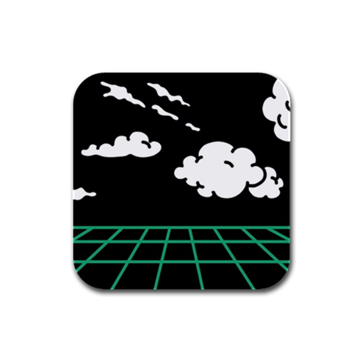 Illustration Cloud Line White Green Black Spot Polka Rubber Square Coaster (4 pack) 