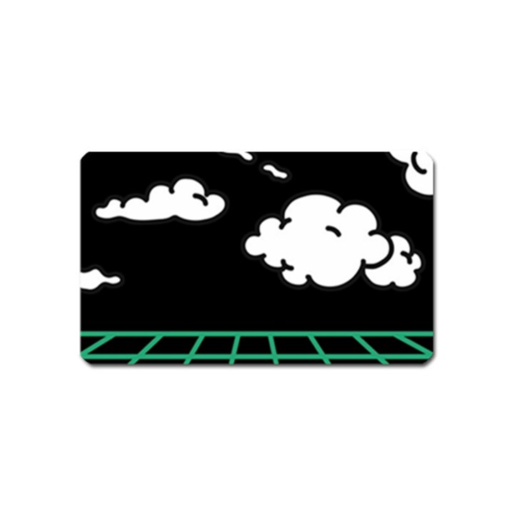 Illustration Cloud Line White Green Black Spot Polka Magnet (Name Card)