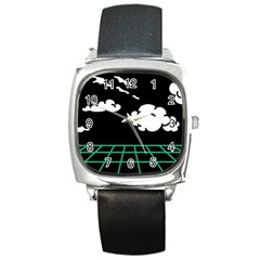 Illustration Cloud Line White Green Black Spot Polka Square Metal Watch by Mariart