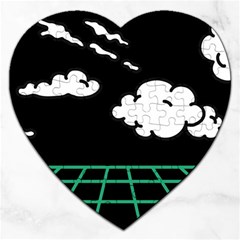 Illustration Cloud Line White Green Black Spot Polka Jigsaw Puzzle (heart) by Mariart