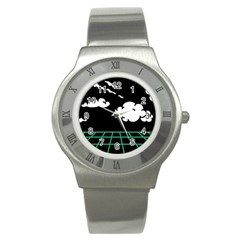 Illustration Cloud Line White Green Black Spot Polka Stainless Steel Watch by Mariart