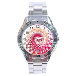 Hple Plaid Chevron Pink Red Stainless Steel Analogue Watch Front