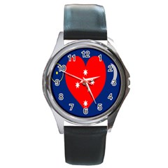 Love Heart Star Circle Polka Moon Red Blue White Round Metal Watch by Mariart