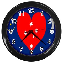 Love Heart Star Circle Polka Moon Red Blue White Wall Clocks (black) by Mariart