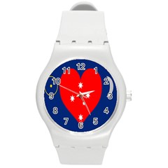 Love Heart Star Circle Polka Moon Red Blue White Round Plastic Sport Watch (m) by Mariart