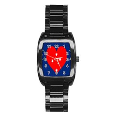 Love Heart Star Circle Polka Moon Red Blue White Stainless Steel Barrel Watch by Mariart