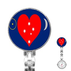 Love Heart Star Circle Polka Moon Red Blue White Stainless Steel Nurses Watch by Mariart