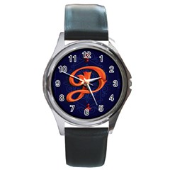 Marquis Love Dope Lettering Blue Red Orange Alphabet P Round Metal Watch by Mariart