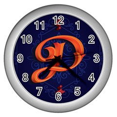 Marquis Love Dope Lettering Blue Red Orange Alphabet P Wall Clocks (silver)  by Mariart