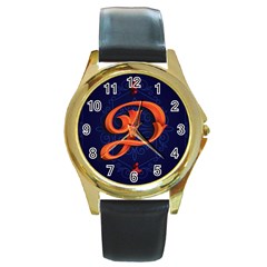 Marquis Love Dope Lettering Blue Red Orange Alphabet P Round Gold Metal Watch by Mariart