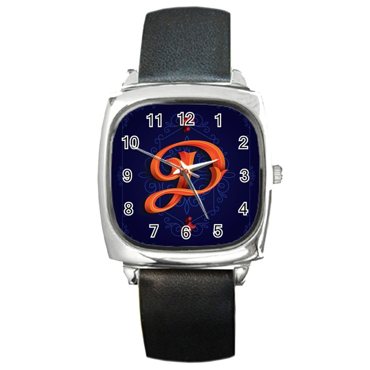 Marquis Love Dope Lettering Blue Red Orange Alphabet P Square Metal Watch