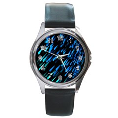 Meteor Rain Water Blue Sky Black Green Round Metal Watch