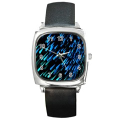 Meteor Rain Water Blue Sky Black Green Square Metal Watch by Mariart