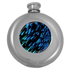 Meteor Rain Water Blue Sky Black Green Round Hip Flask (5 Oz) by Mariart