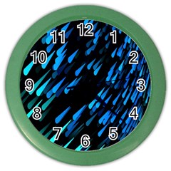 Meteor Rain Water Blue Sky Black Green Color Wall Clocks by Mariart