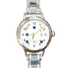 Plaid Arrow Yellow Blue Key Round Italian Charm Watch