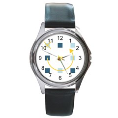 Plaid Arrow Yellow Blue Key Round Metal Watch by Mariart