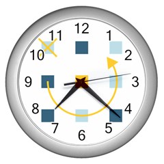 Plaid Arrow Yellow Blue Key Wall Clocks (silver)  by Mariart