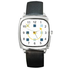 Plaid Arrow Yellow Blue Key Square Metal Watch by Mariart