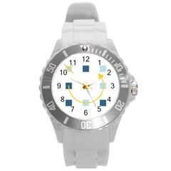 Plaid Arrow Yellow Blue Key Round Plastic Sport Watch (l) by Mariart