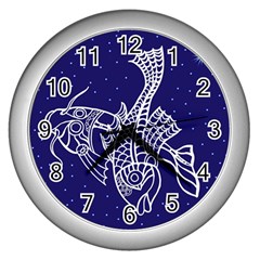 Pisces Zodiac Star Wall Clocks (silver)  by Mariart