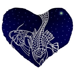 Pisces Zodiac Star Large 19  Premium Flano Heart Shape Cushions by Mariart