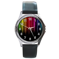 Rain Color Rainbow Line Light Green Red Blue Gold Round Metal Watch by Mariart