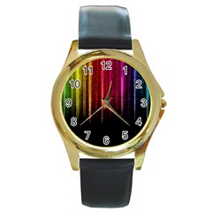 Rain Color Rainbow Line Light Green Red Blue Gold Round Gold Metal Watch by Mariart