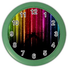 Rain Color Rainbow Line Light Green Red Blue Gold Color Wall Clocks by Mariart