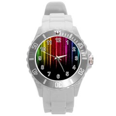 Rain Color Rainbow Line Light Green Red Blue Gold Round Plastic Sport Watch (l) by Mariart