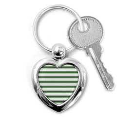 Plaid Line Green Line Horizontal Key Chains (heart)  by Mariart