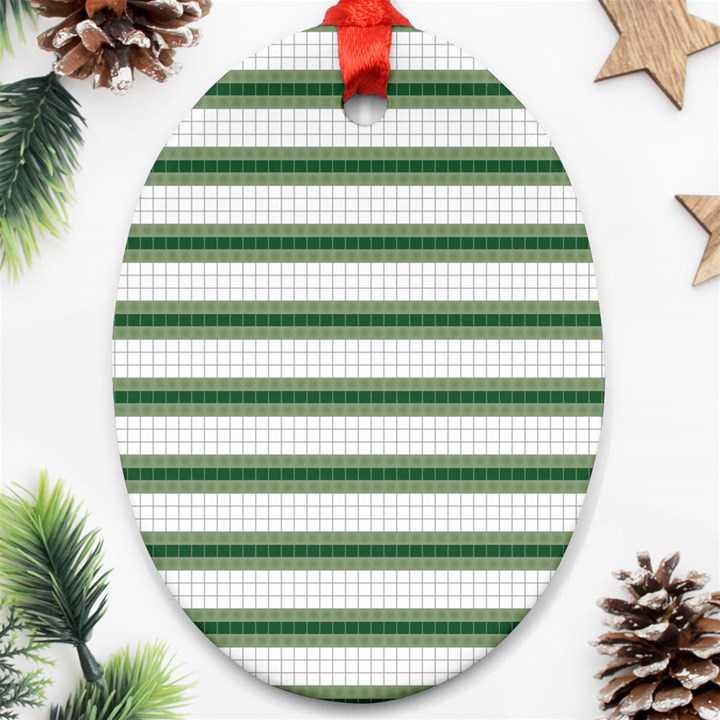 Plaid Line Green Line Horizontal Oval Ornament (Two Sides)