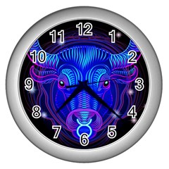 Sign Taurus Zodiac Wall Clocks (silver) 