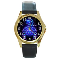 Sign Scorpio Zodiac Round Gold Metal Watch by Mariart