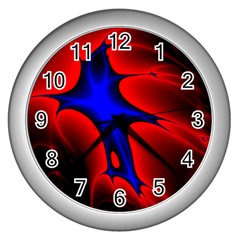 Space Red Blue Black Line Light Wall Clocks (silver)  by Mariart