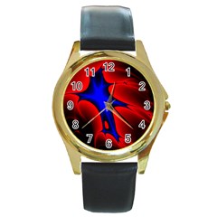 Space Red Blue Black Line Light Round Gold Metal Watch by Mariart