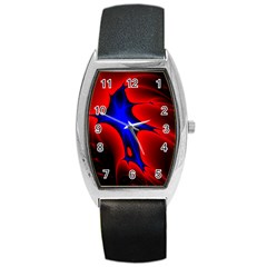 Space Red Blue Black Line Light Barrel Style Metal Watch