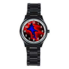 Space Red Blue Black Line Light Stainless Steel Round Watch by Mariart