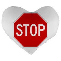 Stop Sign Large 19  Premium Flano Heart Shape Cushions by Valentinaart