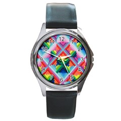 Rainbow Chem Trails Round Metal Watch by Nexatart