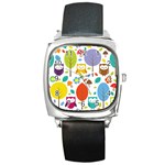 Cute Owl Square Metal Watch Front