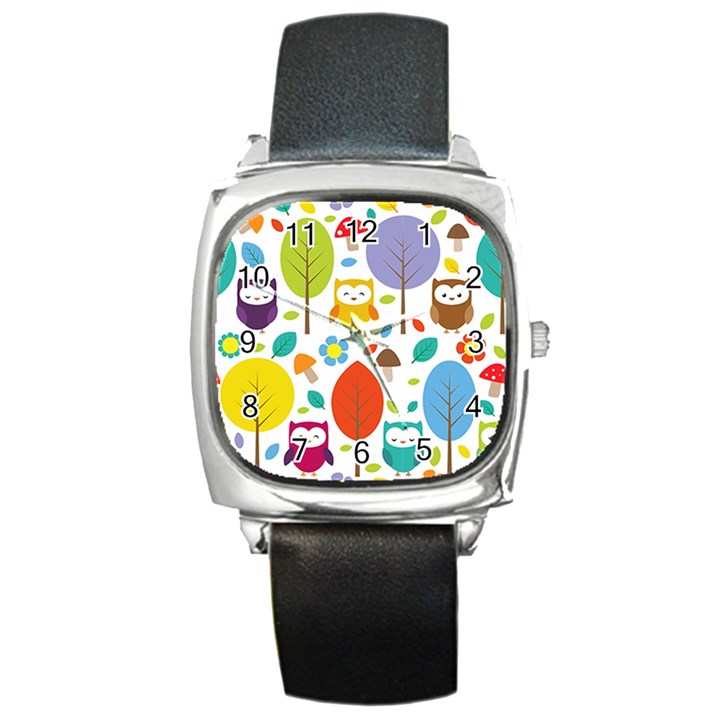 Cute Owl Square Metal Watch