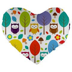 Cute Owl Large 19  Premium Flano Heart Shape Cushions by Nexatart