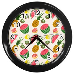 Fruits Pattern Wall Clocks (black) by Nexatart