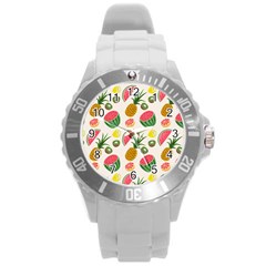 Fruits Pattern Round Plastic Sport Watch (l) by Nexatart