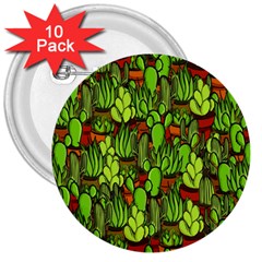 Cactus 3  Buttons (10 Pack)  by Valentinaart