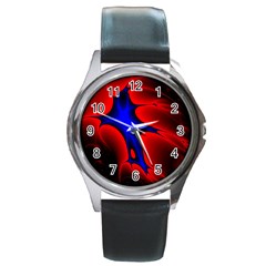 Space Red Blue Black Line Light Round Metal Watch