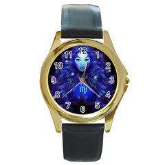 Sign Virgo Zodiac Round Gold Metal Watch by Mariart